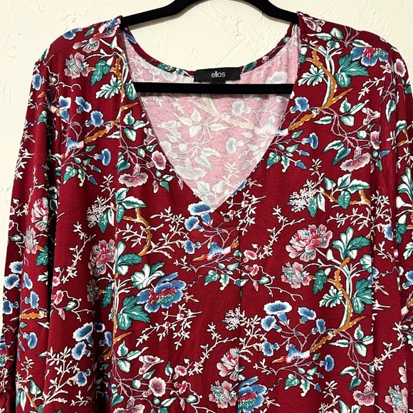Ellos Plus Size Women's Inverted Front Pleat Maroon Red Floral Tunic Sz 3X 30-32 - Picture 5 of 11